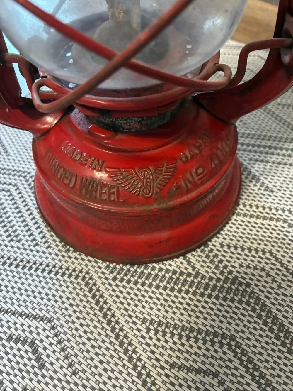 Vintage Red Metal Oil Lantern - Decorative Home Accent